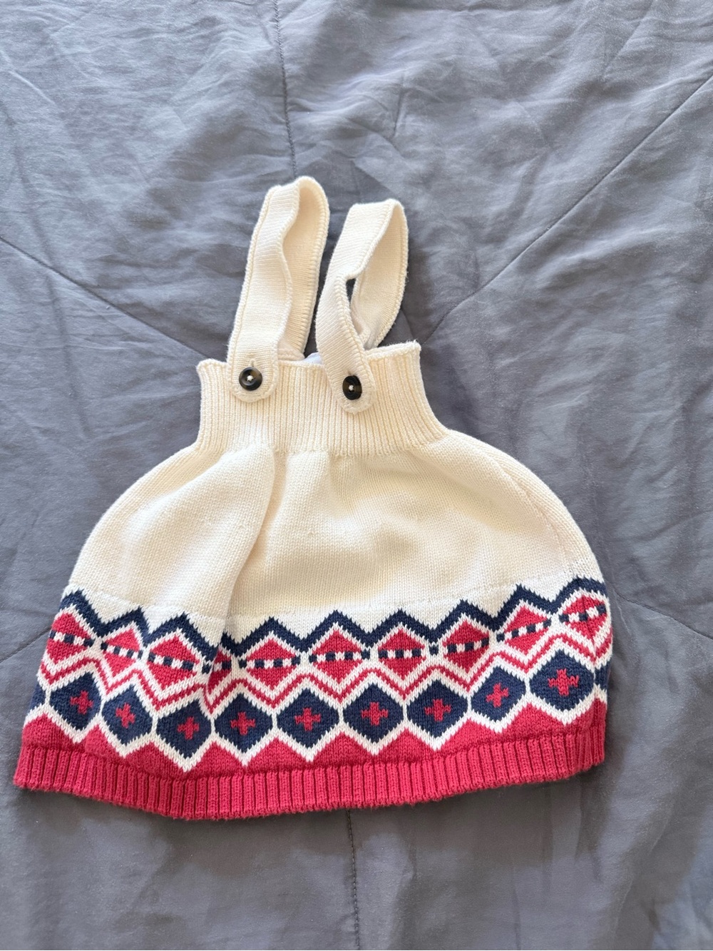 Hanna Andersson Cream Knit dress with Red & Navy Fair Isle Accents
